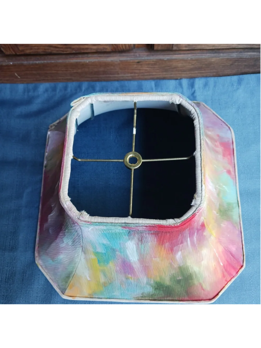 Whimsical Art Hand-painted Colorful tie-dye Square Lamp Shade 15 X 15 X 10 90s